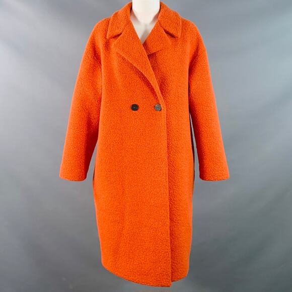 HARRIS WHARF LONDON Size 4 Orange Wool Blend Textured Faux Fur Notch Lapel Coat - Picture 1 of 11